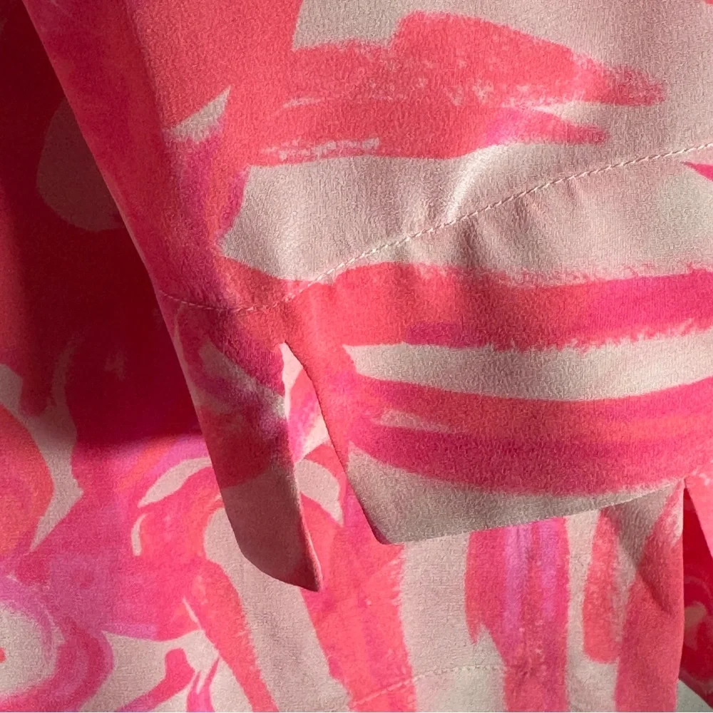 LILLY PULITZER Amelia Island Silk Tunic Pink Coral Navy Split Neckline Sz Small - Picture 5 of 10